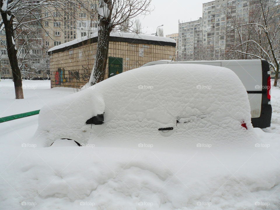 car under the snow, winter, Kiev, Ukraine