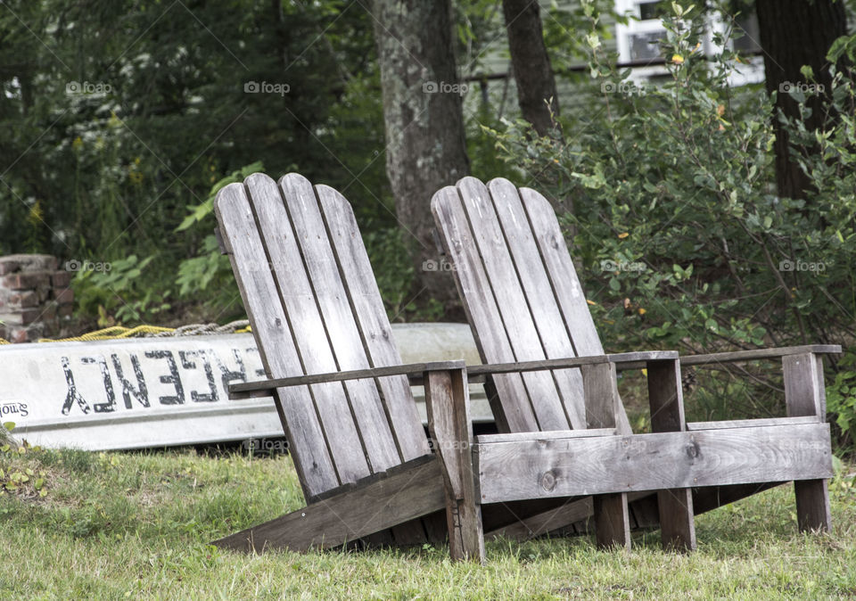 Adirondack chairs lake relaxation