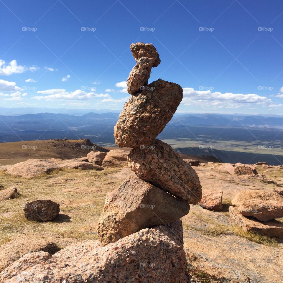 Rock stacking on pikes peak in Colorado 