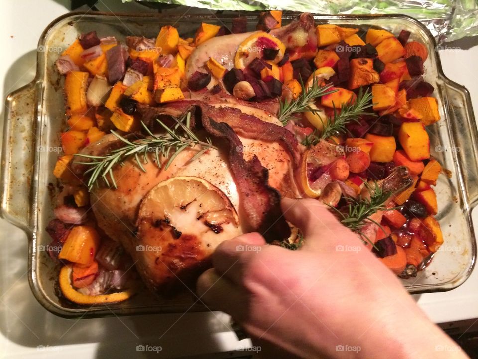 Baked chicken and root veggies
