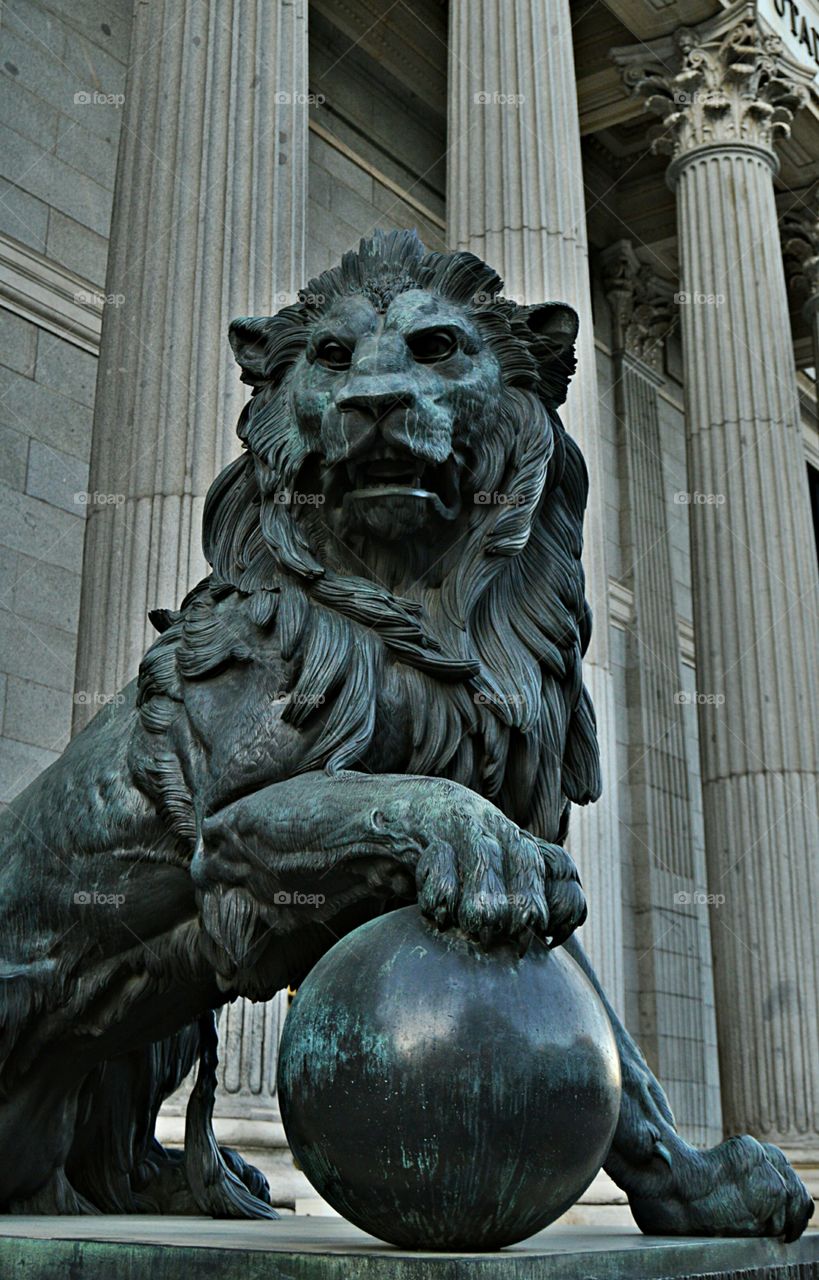 Bronze Lion. Bronze lion at the Congress of Deputies, Madrid, Spain