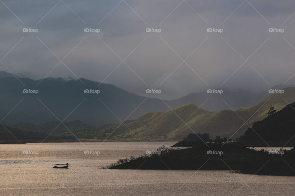 Fisherman's boat in the dam