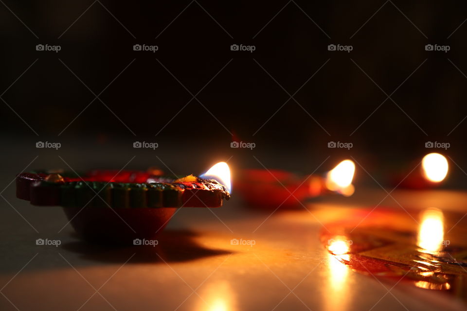 Decoration with diyas for Diwali and for Christmas