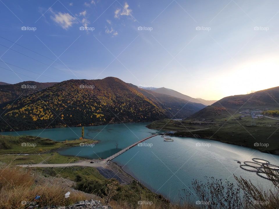 mountain lake wide angle view