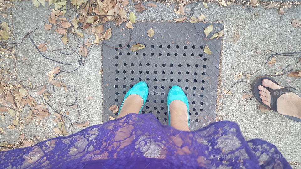 pumps over grate and leaves