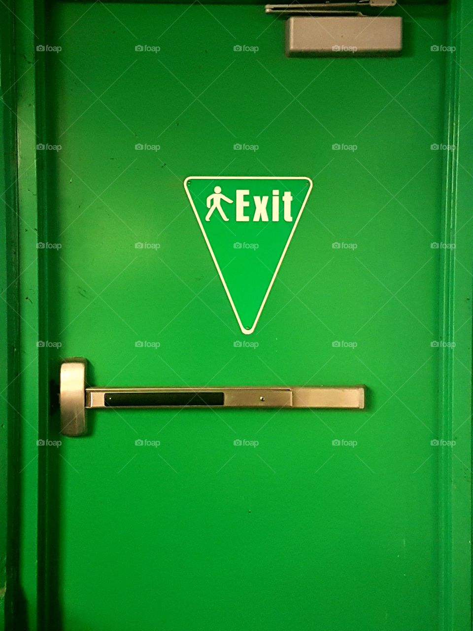 bright green exit door