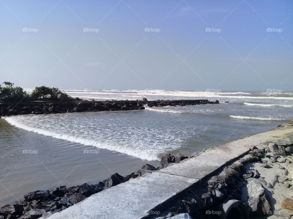river and ocean .  Beautiful day in autumn