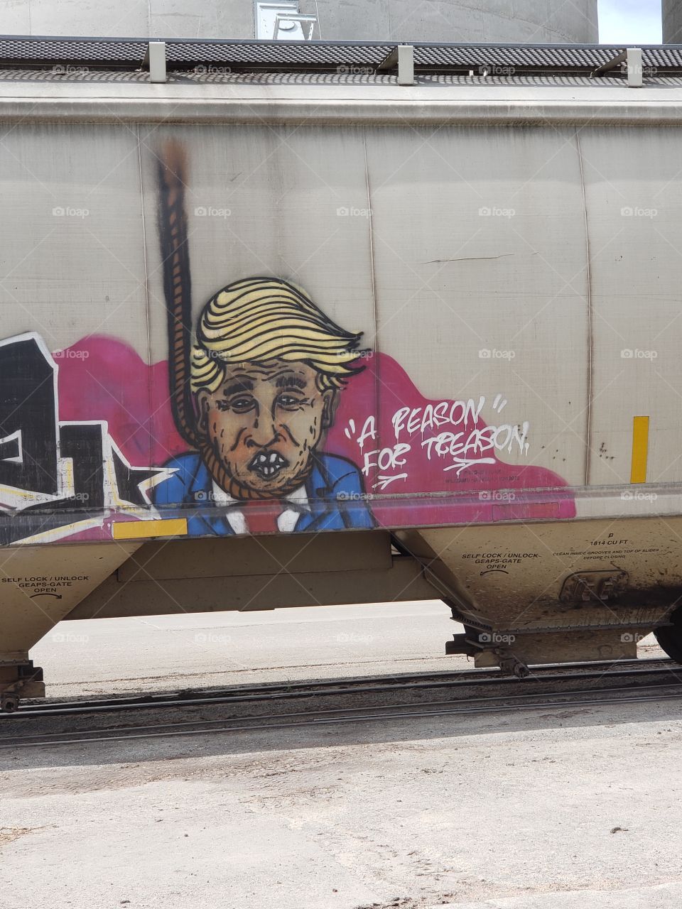 A reason for treason. Anti-Trump protest train car tagging. 2018
