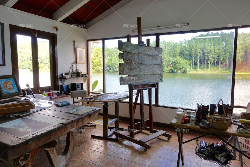 Cuban Art Studio by Lake Green Trees