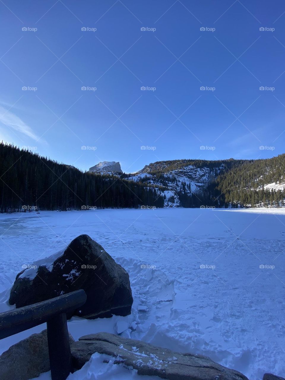 Top view frozen lake