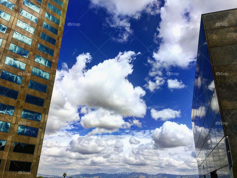 Clouds, Sky, buildings, reflection 