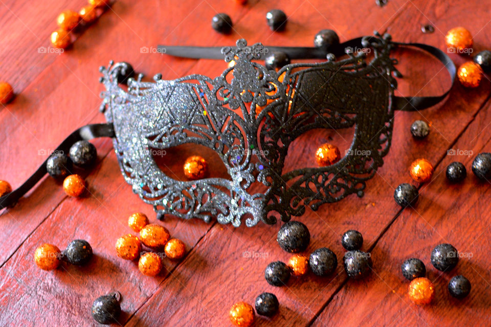 Pretty Black Mask with Foam Balls for eyes in Halloween colors 