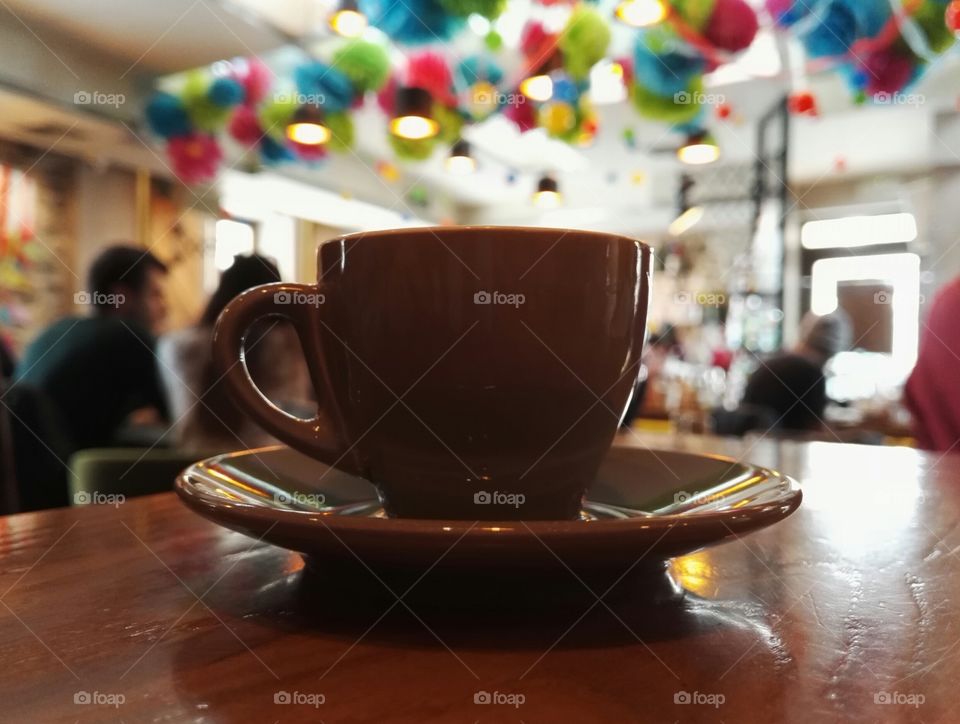 coffee cup close up in a coffee place