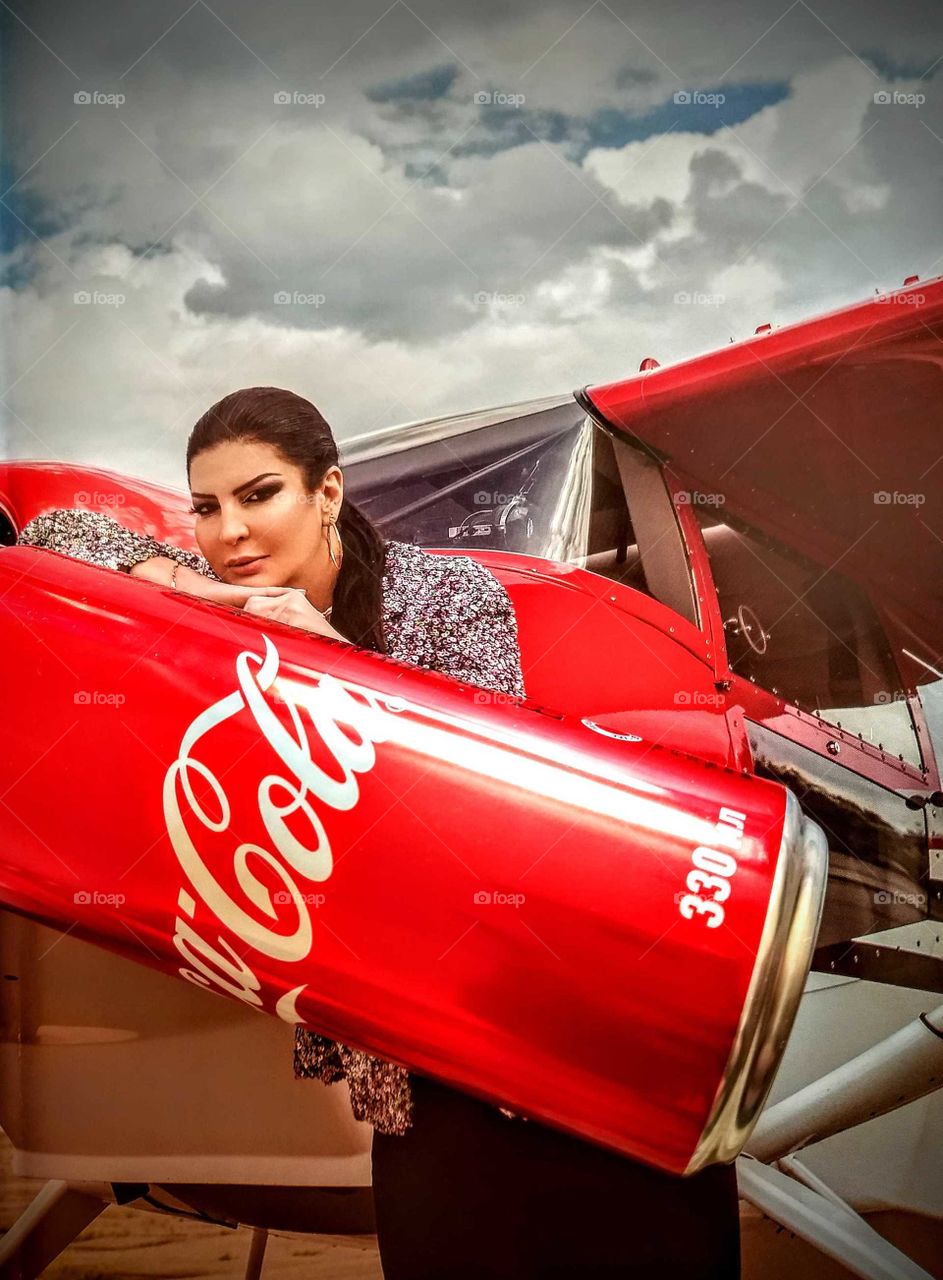 coca cola. girl. beautiful. airplane
