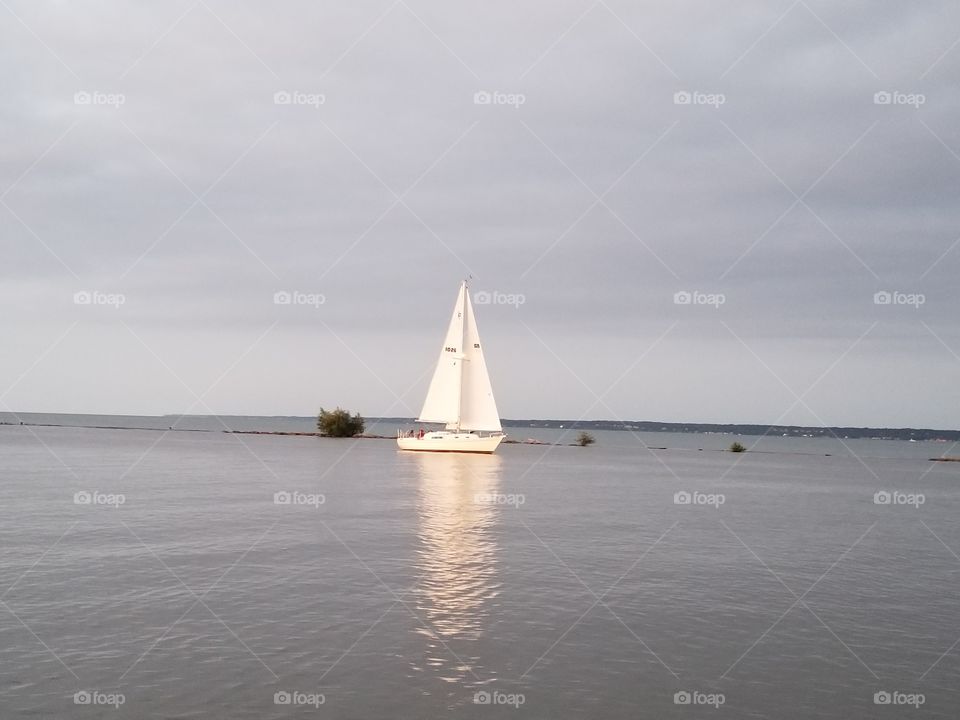 Dusk Sailing Calm River Reflection Sunset New York Serenity Blue