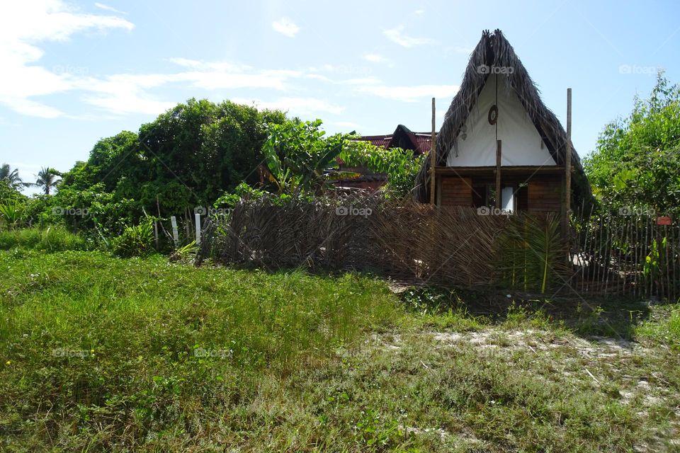 Casa exótica com gramado