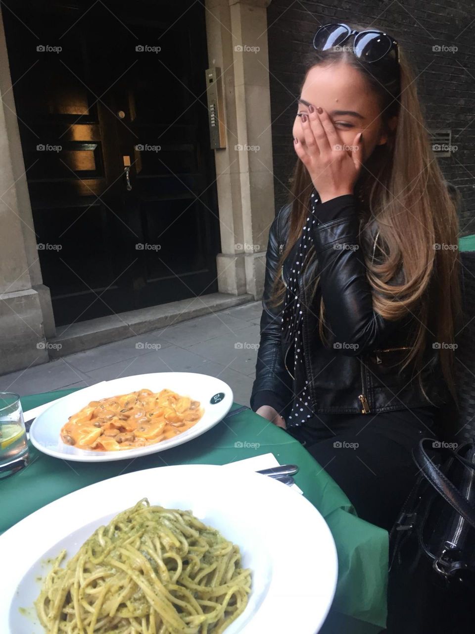 Food pesto Italian london pasta girl long hair