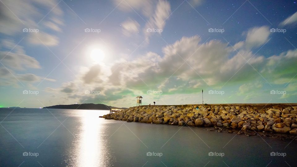 Cloud sky light at stone beach 
