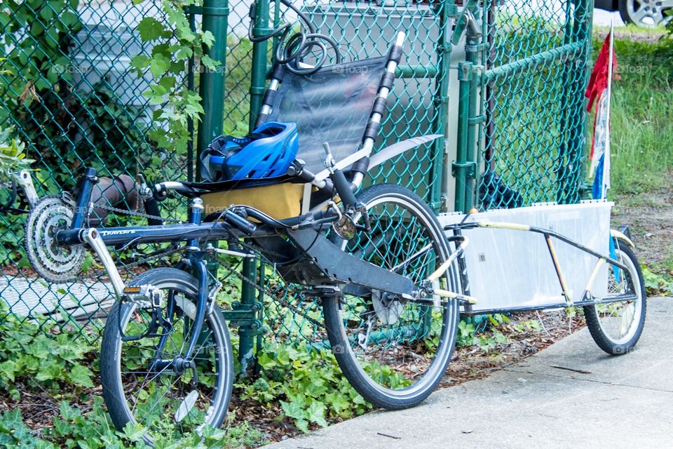 Bicycle with helmet and cart 