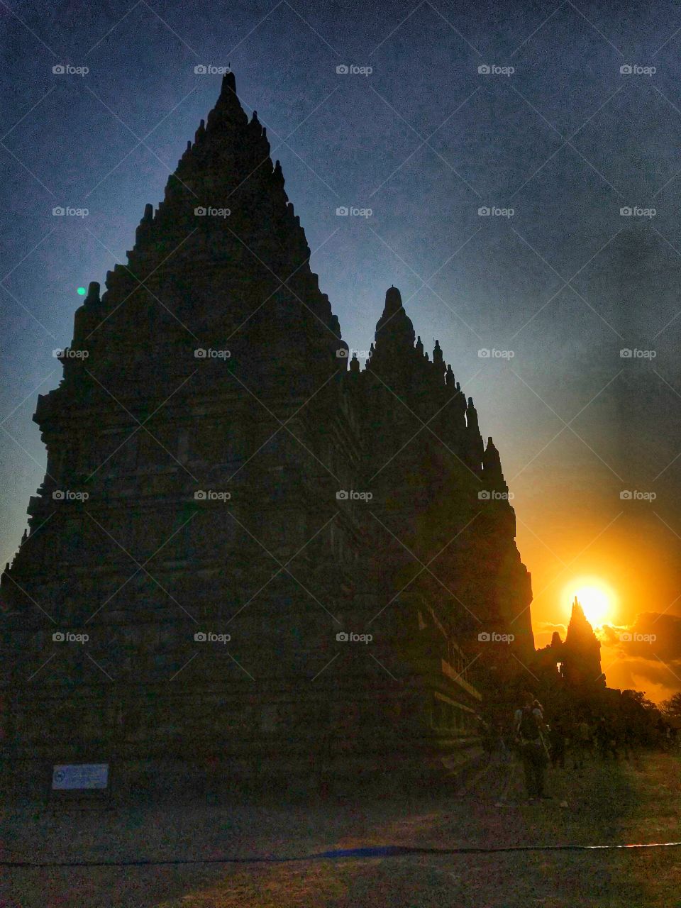Prambanan Temple at sunset - an amazing view of the architecture, sky and sun... Yogyakarta Indonesia 