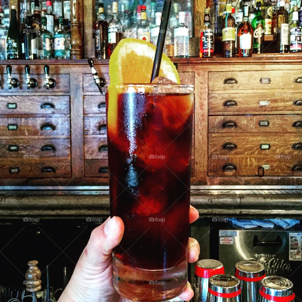Cold brew with rum and bitters at a hip Weho bar