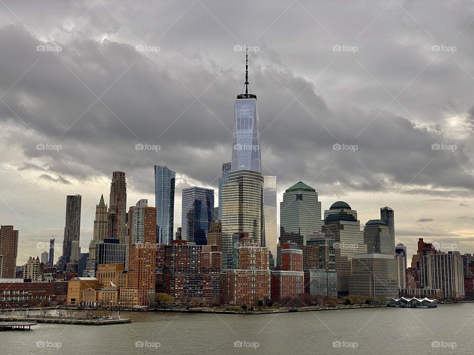 The New York City skyline viewed from the Hudson River