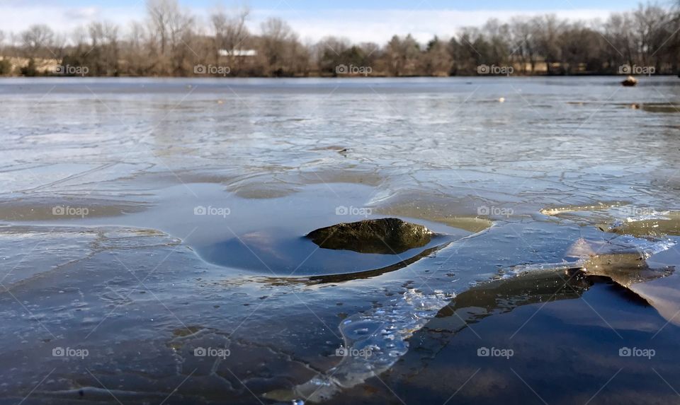 Winter Story, cold, winter, rural, frozen, ice, lake, sky, shore, thin ice, pond, water, melting, trees, tree line,