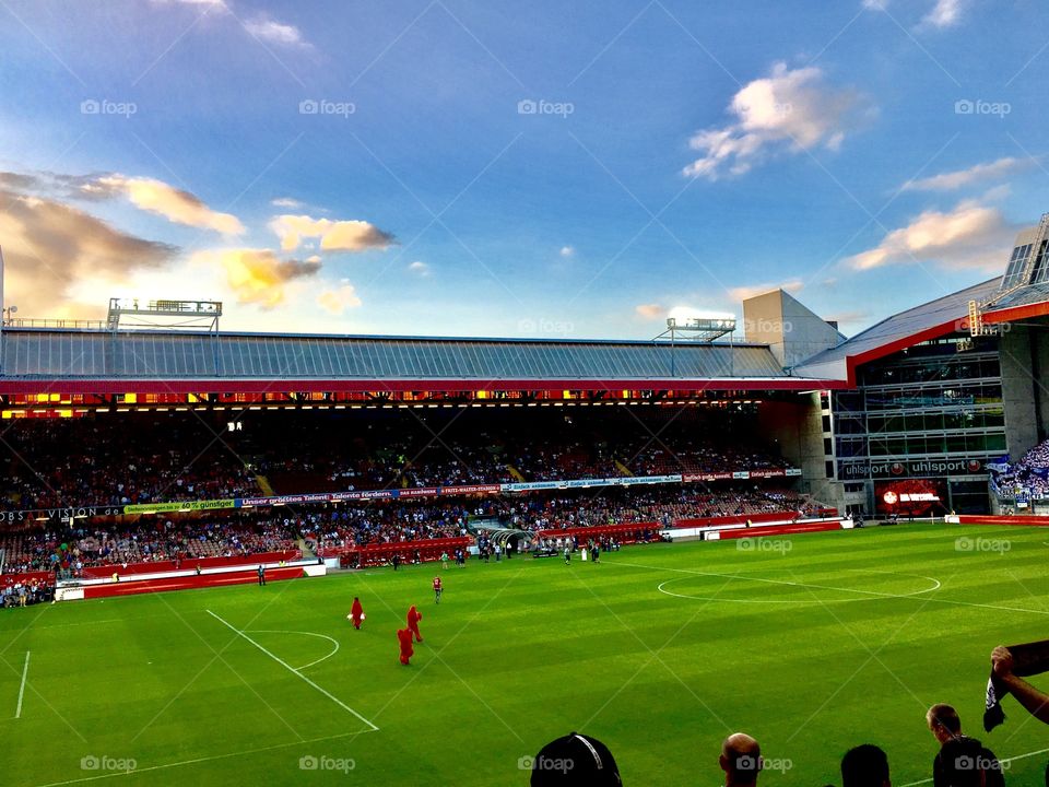 Qualifying Soccer game in Germany at the Fritz Walter Stadium 