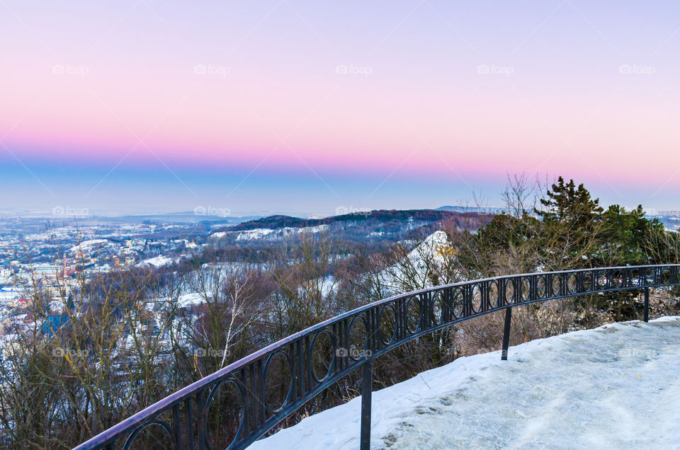 Lviv cityscape during the sunset