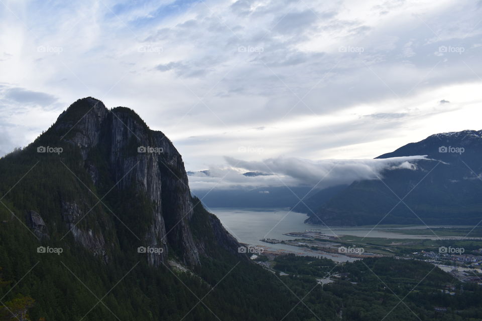 The granite legend, known as the chief, overlooking the Howe Sound and the quaint, adventurous town of Squamish, BC. 