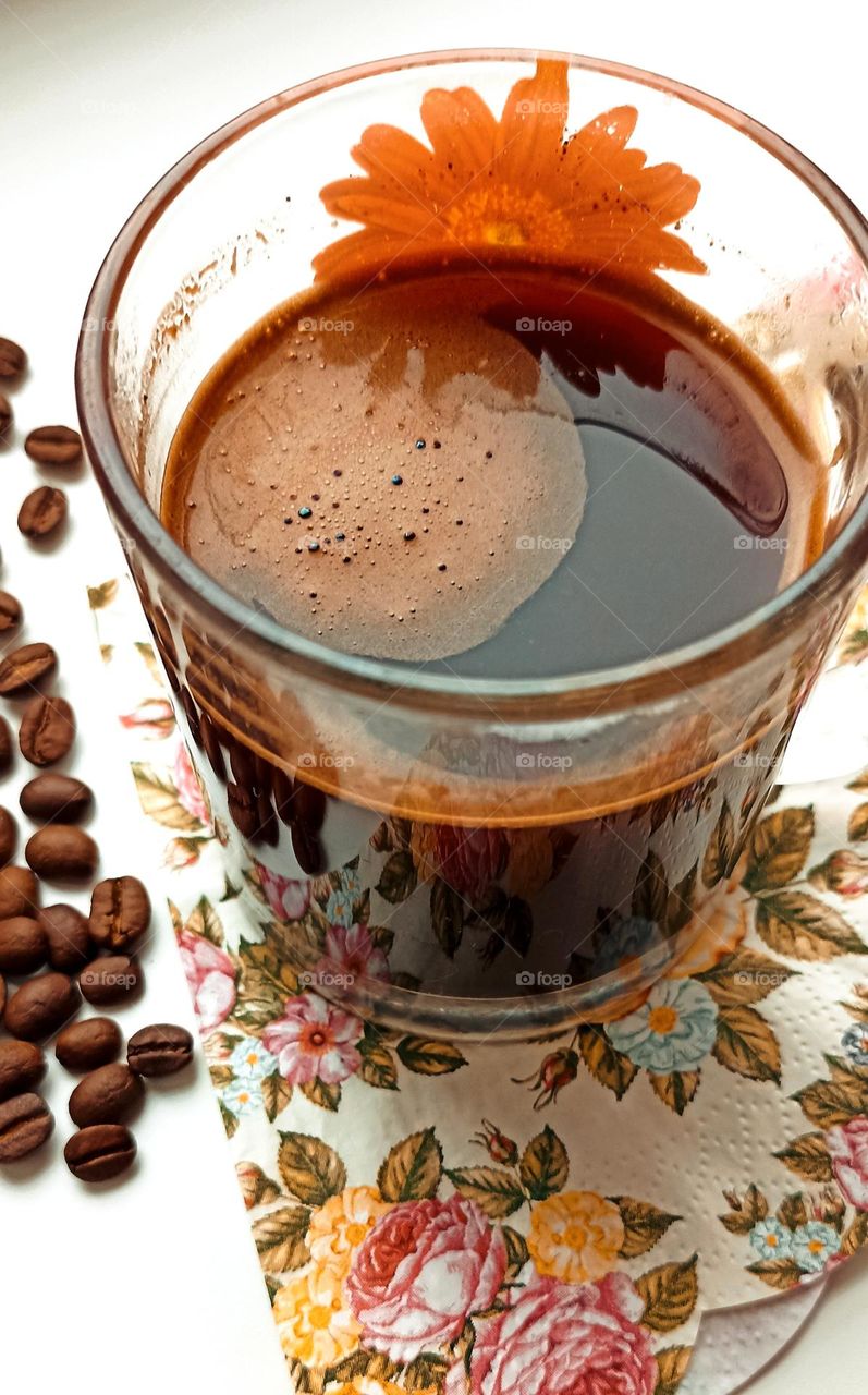 love coffee, cup of coffee top view morning routine