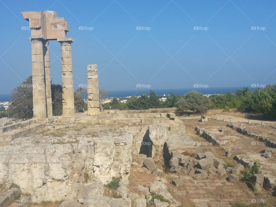 acropolis of rhodes. my girlfriend and I climed up a hill to see the ancient acropolis of rhodes