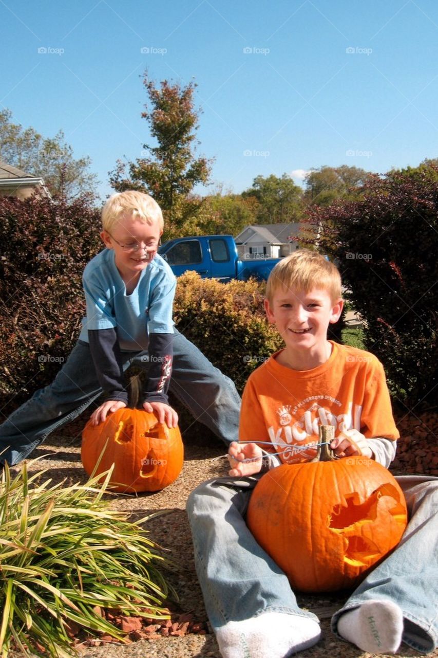 Halloween, pumpkins, carving, outside