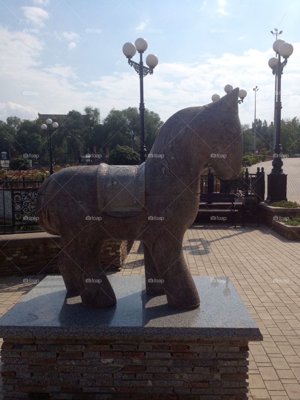 A statue of a horse in an authentic style