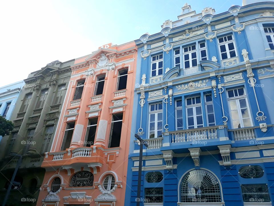 Facades of the old buildings of the old city of Recife.