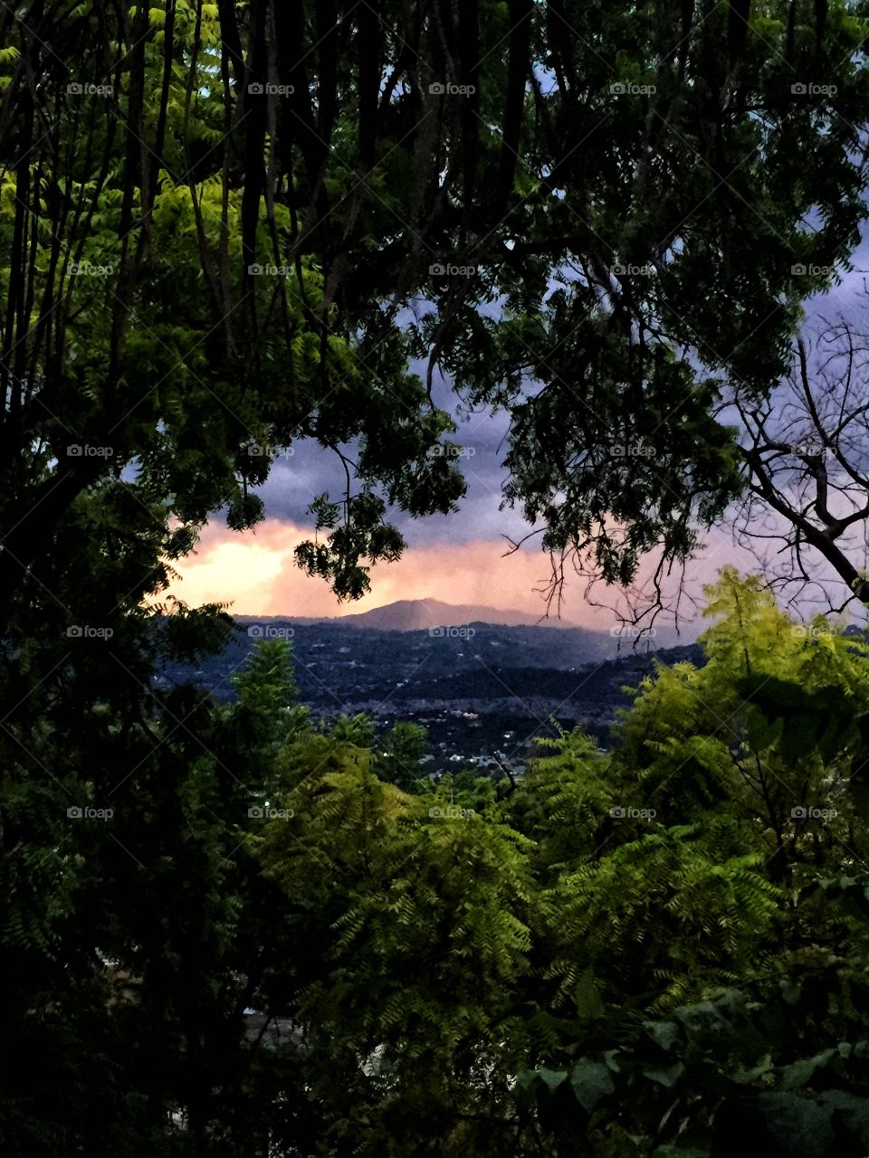 Mountains in the distance with a pink sunset