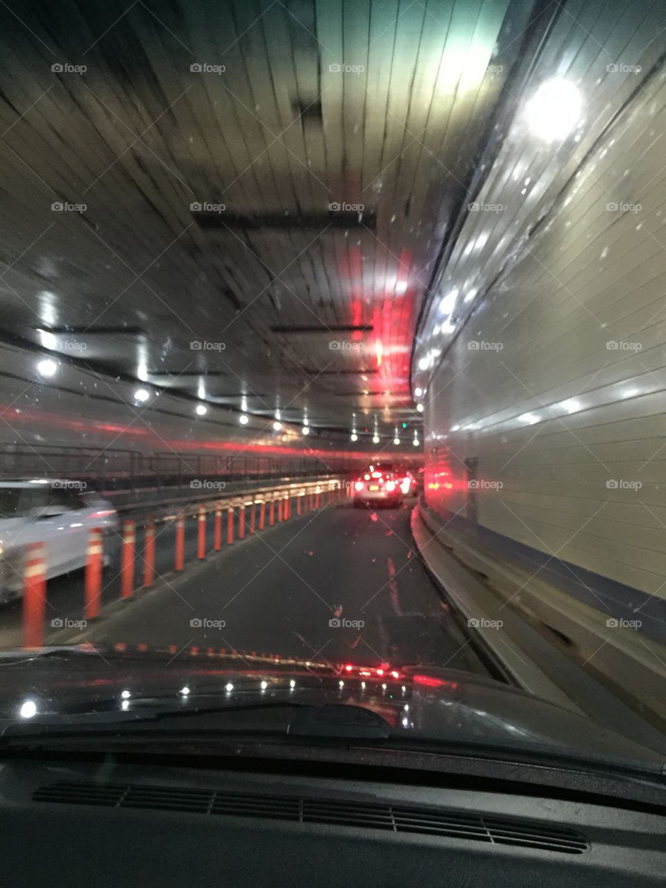 Driving in the Lincoln tunnel.