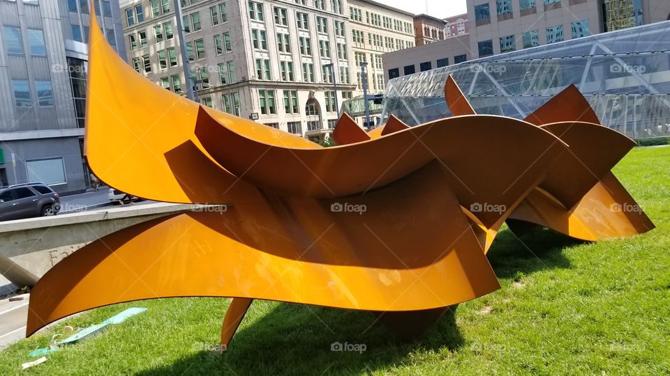 Orange sculpture in downtown Pittsburgh