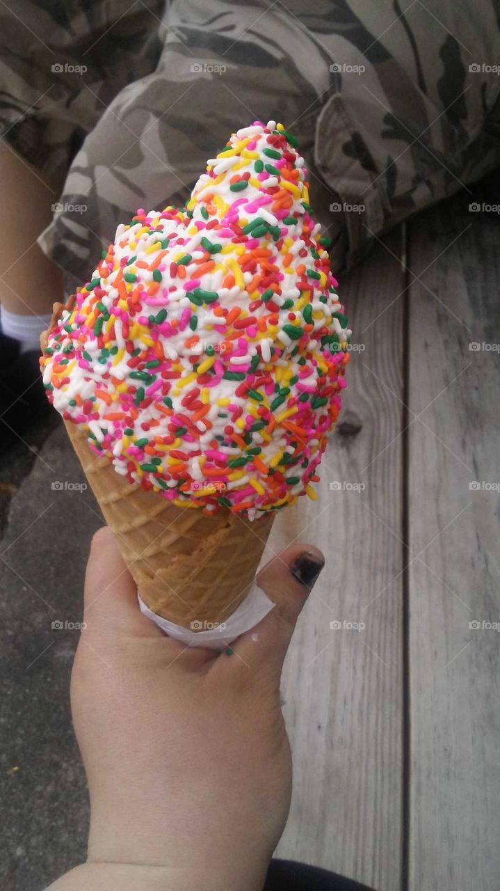 waffle cone with sprinkles
