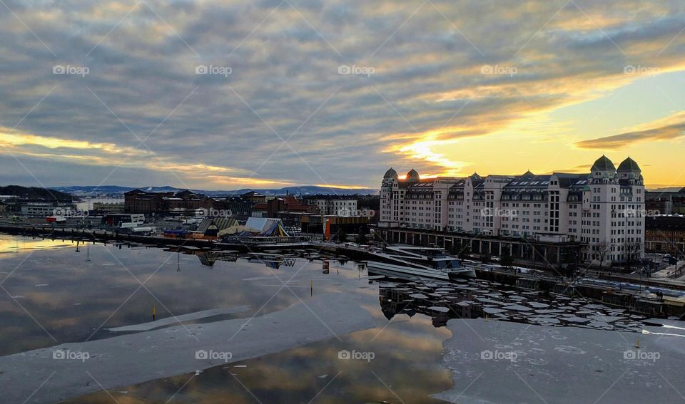 Urban water 💦 Sunset 🌅 City 🏢