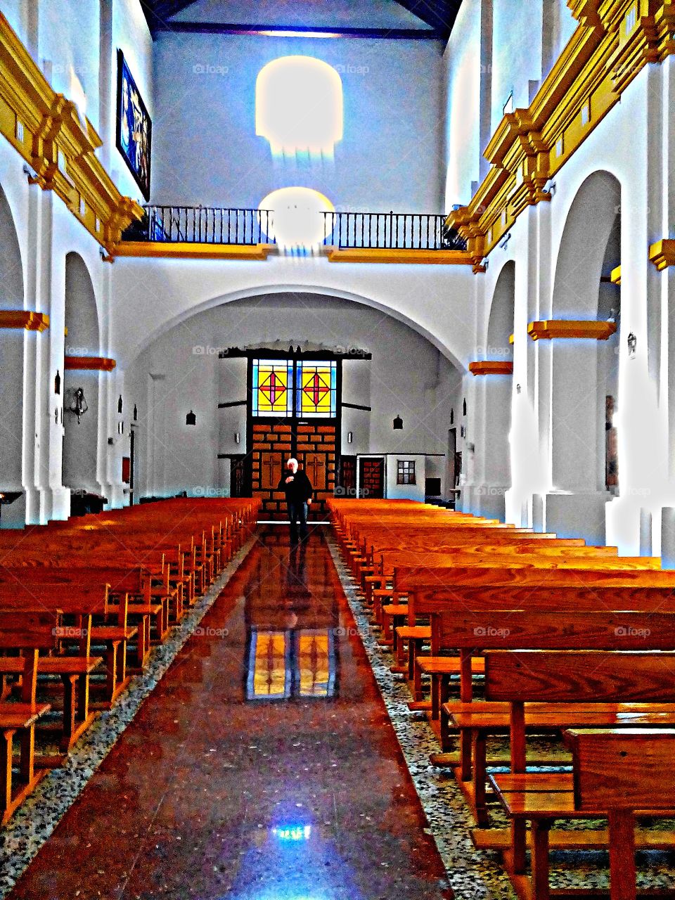 Church . Reflection of light inside catolic church 