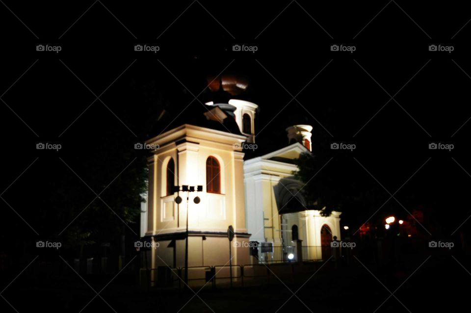 Unique architectural details at night in Poland