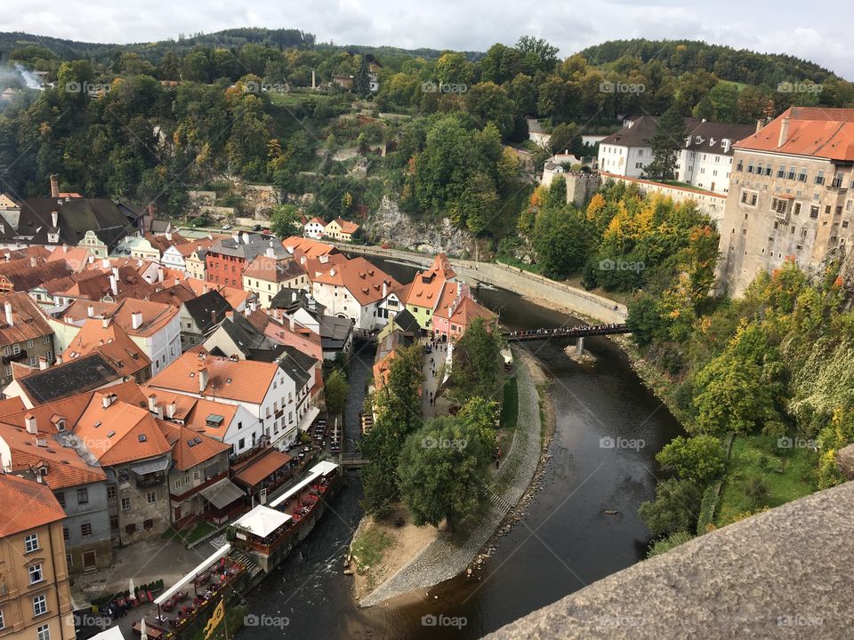 Views of Cesky Krumlov beside the river ...