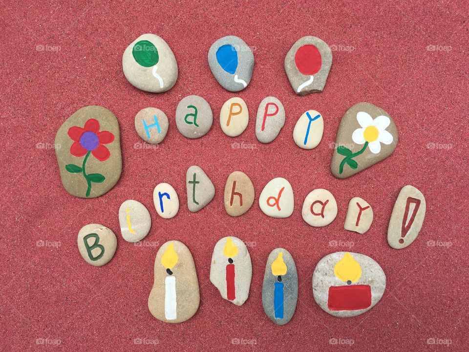 Happy Birthday message on stones 