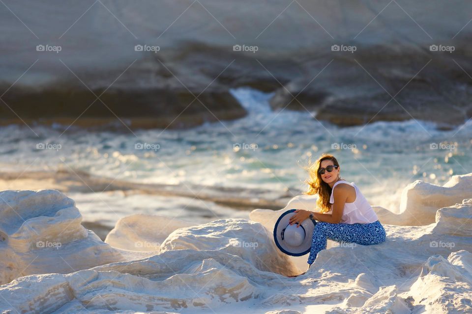 Portrait by the sea in a sunny day 