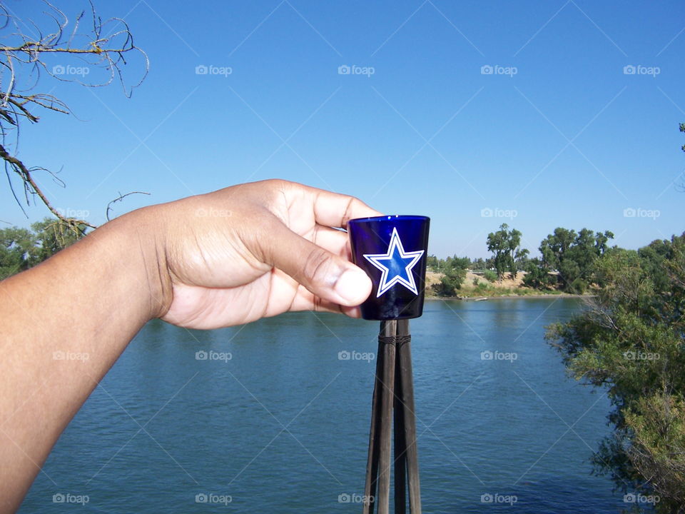Bluestar shot glass. enjoying a beautiful day out at the Sacramento River Walk