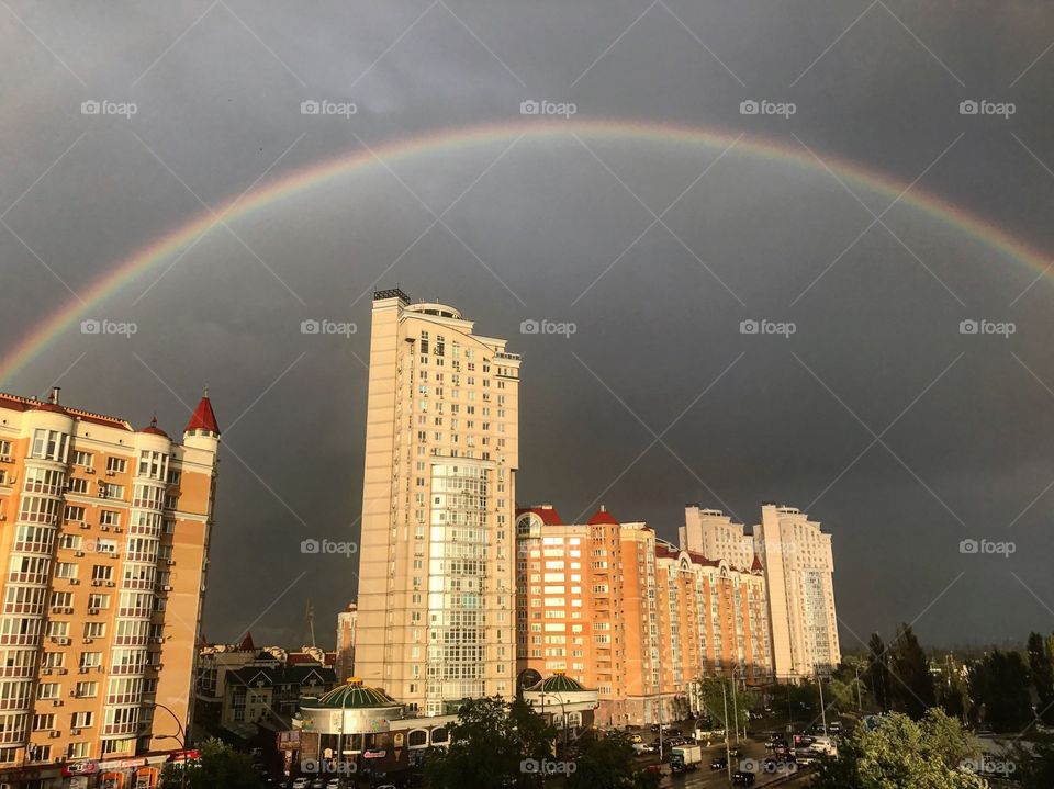 Rainbow in city 