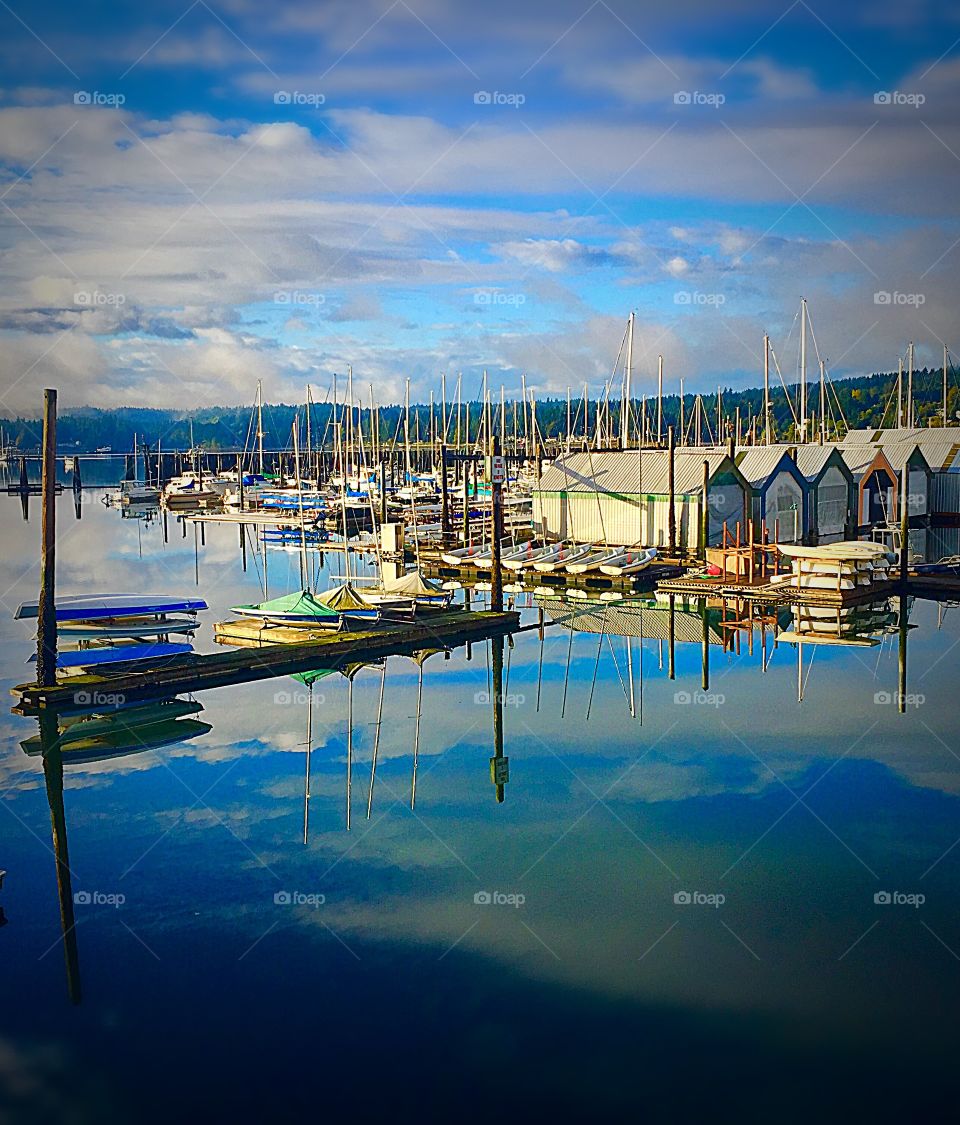 Sunrise marina reflection 