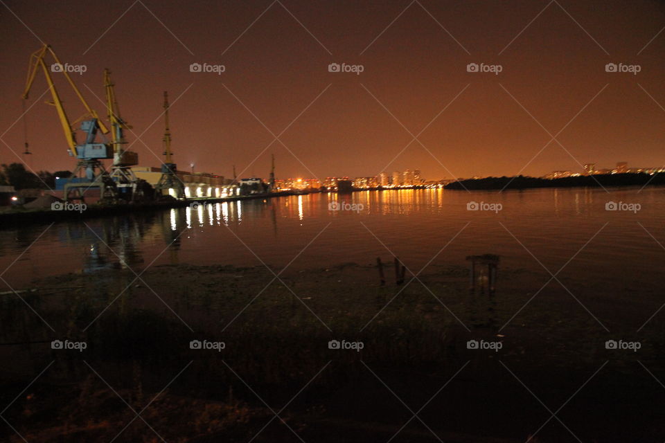 Berth, sunset, river, South port, Moscow