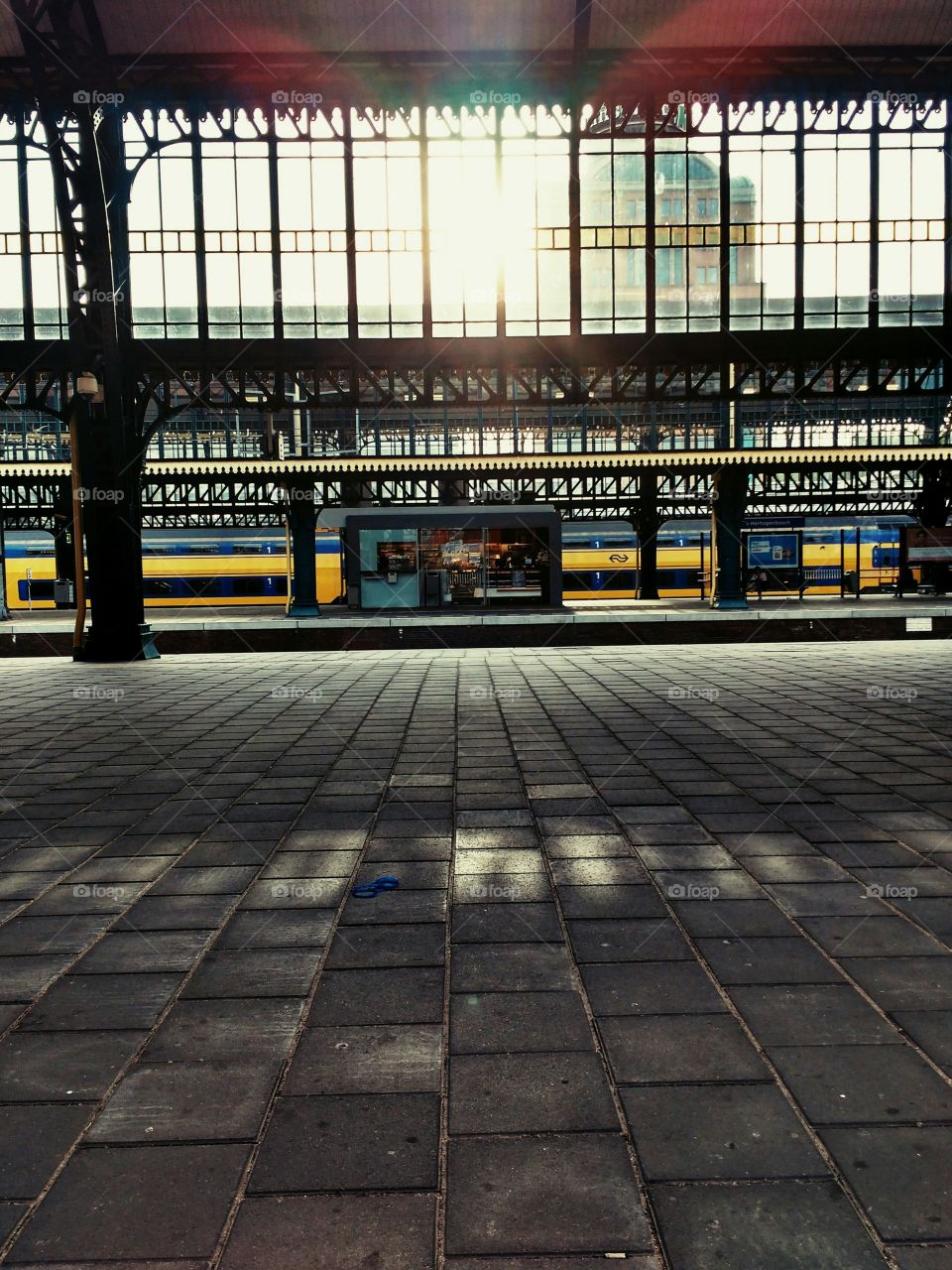 Empty dutch railway station platform